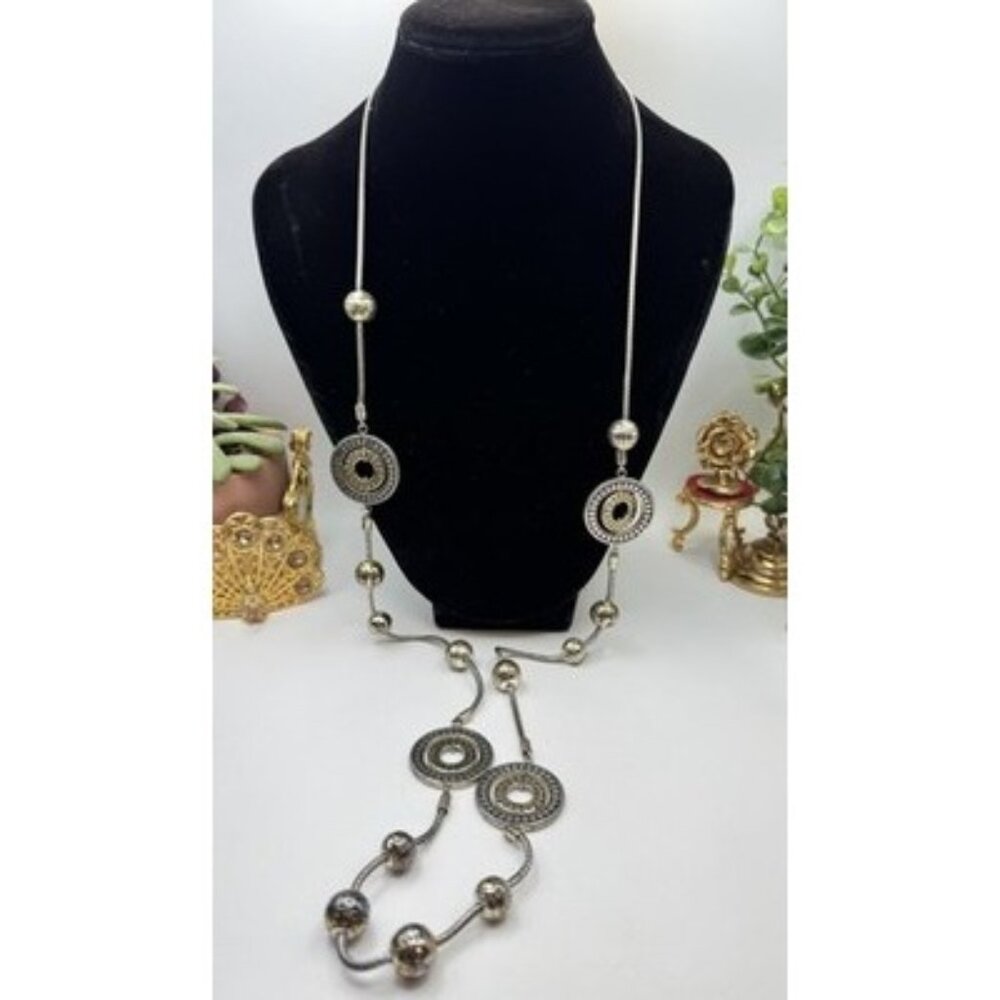 Brighton Temple Two-Tone Silver And Gold Long Retired Necklace Adjustable